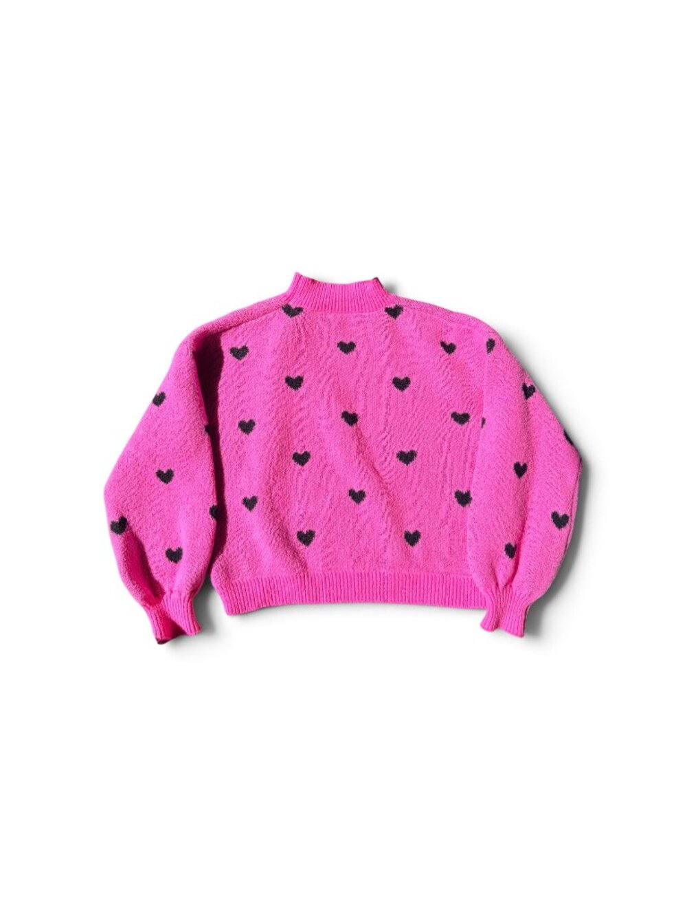 Pink long sleeve mock neck heart pullover sweater loose fit (M-L/used once)